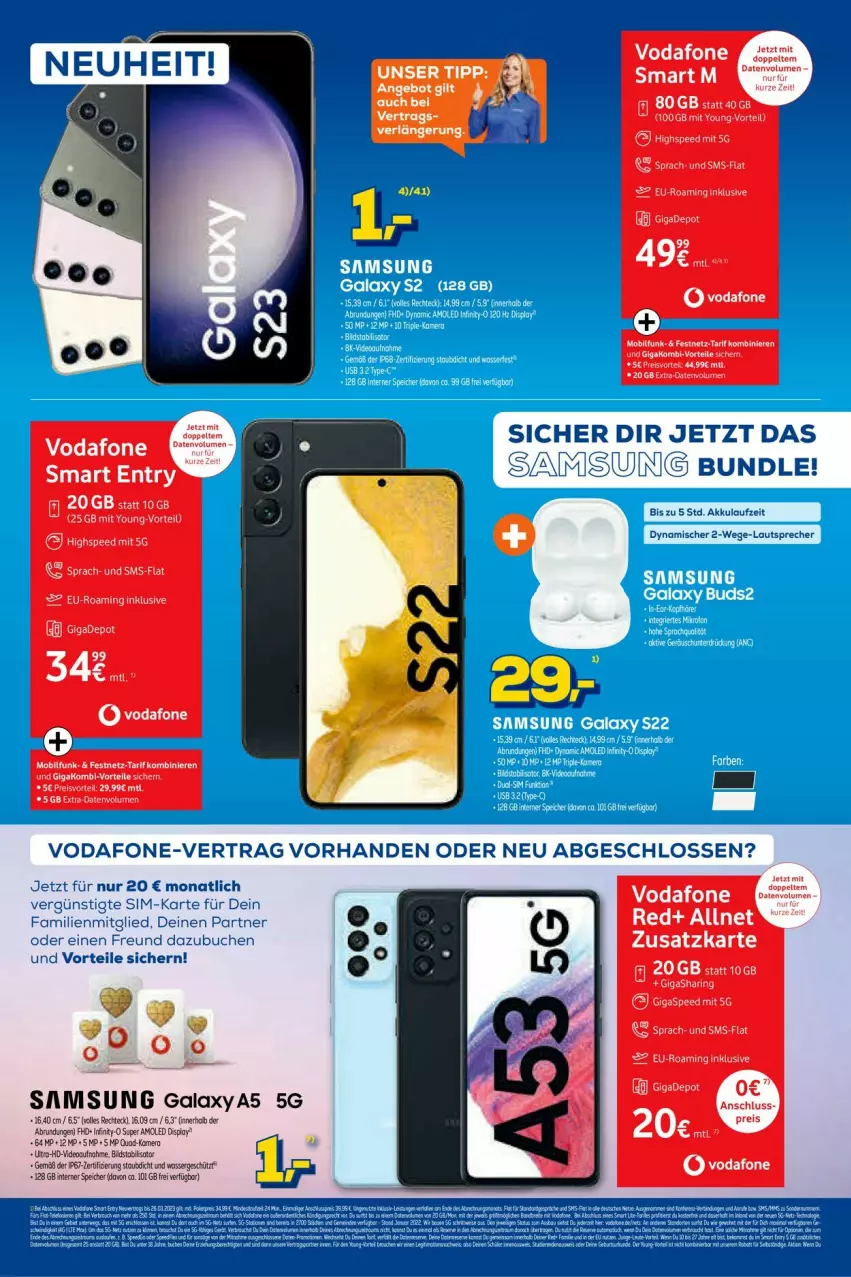 Aktueller Prospekt Euronics - Prospekte - von 15.03 bis 22.03.2023 - strona 8 - produkty: akku, angebot, deo, dip, lautsprecher, neuheit, ring, Samsung, samsung galaxy, sim, spee, Ti, vodafone, Yo