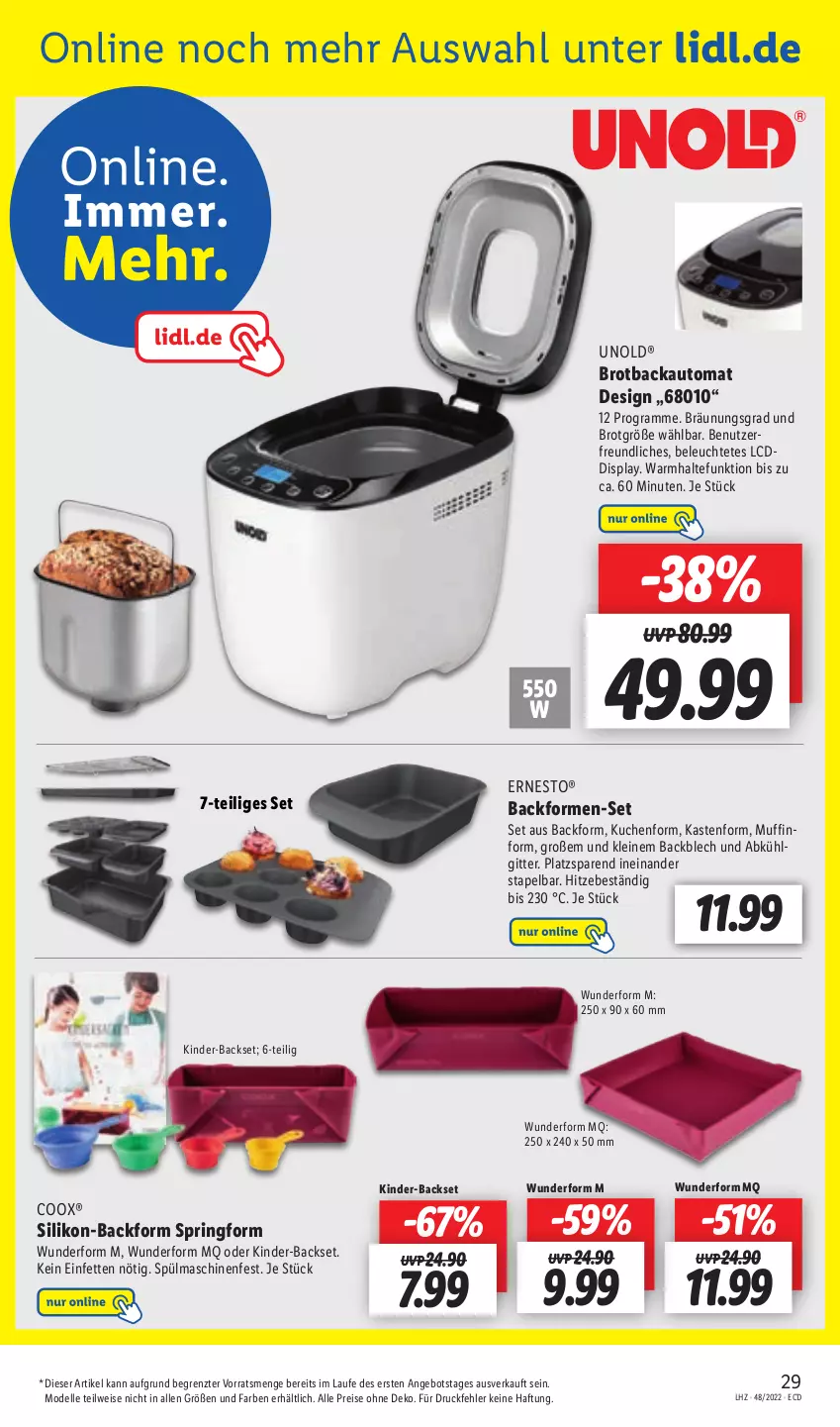 Aktueller Prospekt Lidl - Aktionsprospekt - von 28.11 bis 03.12.2022 - strona 29 - produkty: angebot, auto, Backform, brot, Brotbackautomat, dell, eis, elle, ernesto, Kinder, kuchen, leine, Leuchte, LG, Mode, Muffin, Muffinform, reis, ring, Springform, spülmaschinen, Ti, ZTE