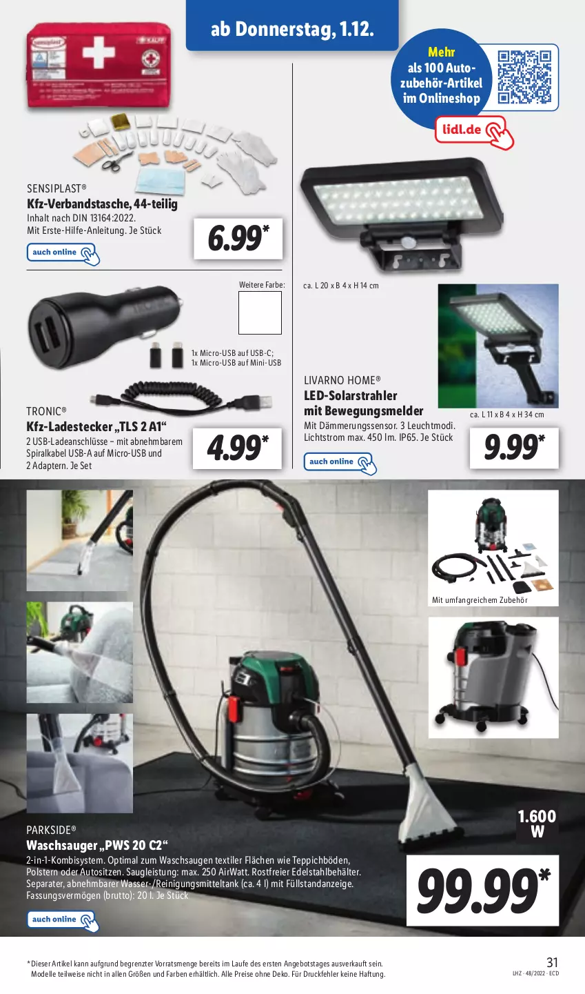 Aktueller Prospekt Lidl - Aktionsprospekt - von 28.11 bis 03.12.2022 - strona 31 - produkty: adapter, angebot, auto, Autozubehör, Behälter, brut, dell, edelstahl, eier, eis, elle, Mode, Parkside, Reinigung, Reinigungsmittel, reis, Tasche, teppich, Ti, usb, wasser, ZTE