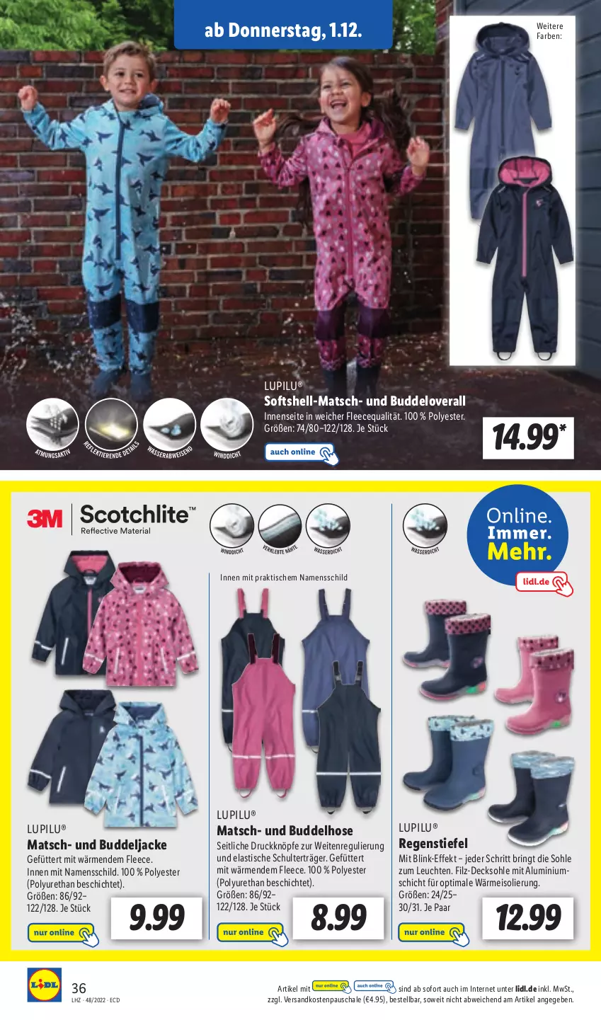 Aktueller Prospekt Lidl - Aktionsprospekt - von 28.11 bis 03.12.2022 - strona 36 - produkty: asti, decksohle, eis, hose, Jacke, Leuchte, leuchten, lupilu, ndk, Overall, ring, Schal, Schale, Ti, tisch