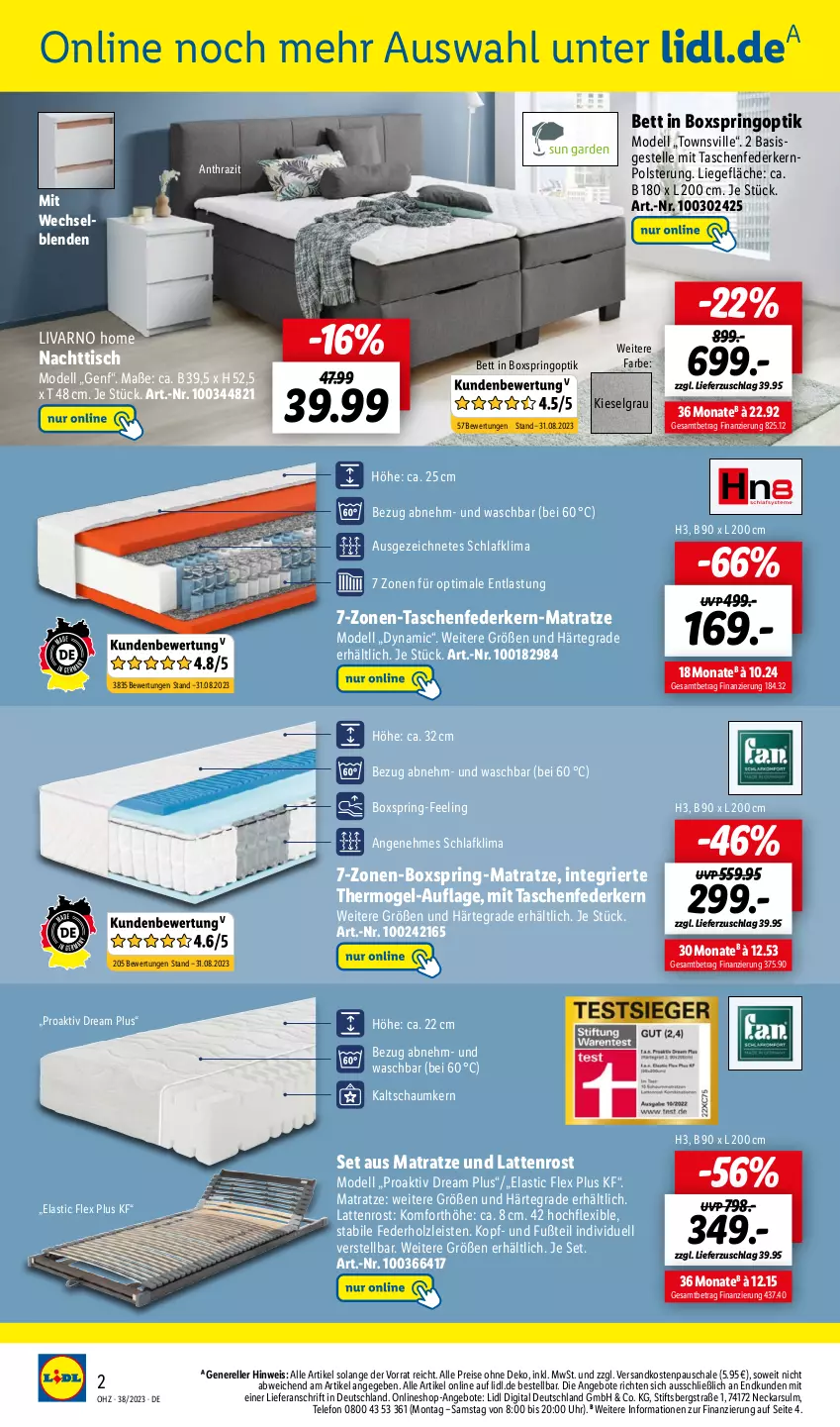 Aktueller Prospekt Lidl - Wochen-Highlights im Onlineshop - von 18.09 bis 24.09.2023 - strona 2 - produkty: angebot, angebote, asti, bett, dell, eis, elle, federkern, Holz, latte, lattenrost, LG, Liege, matratze, Mode, ndk, reis, rel, ring, Schal, Schale, Tasche, taschen, taschenfederkern-matratze, telefon, Ti, tisch, uhr