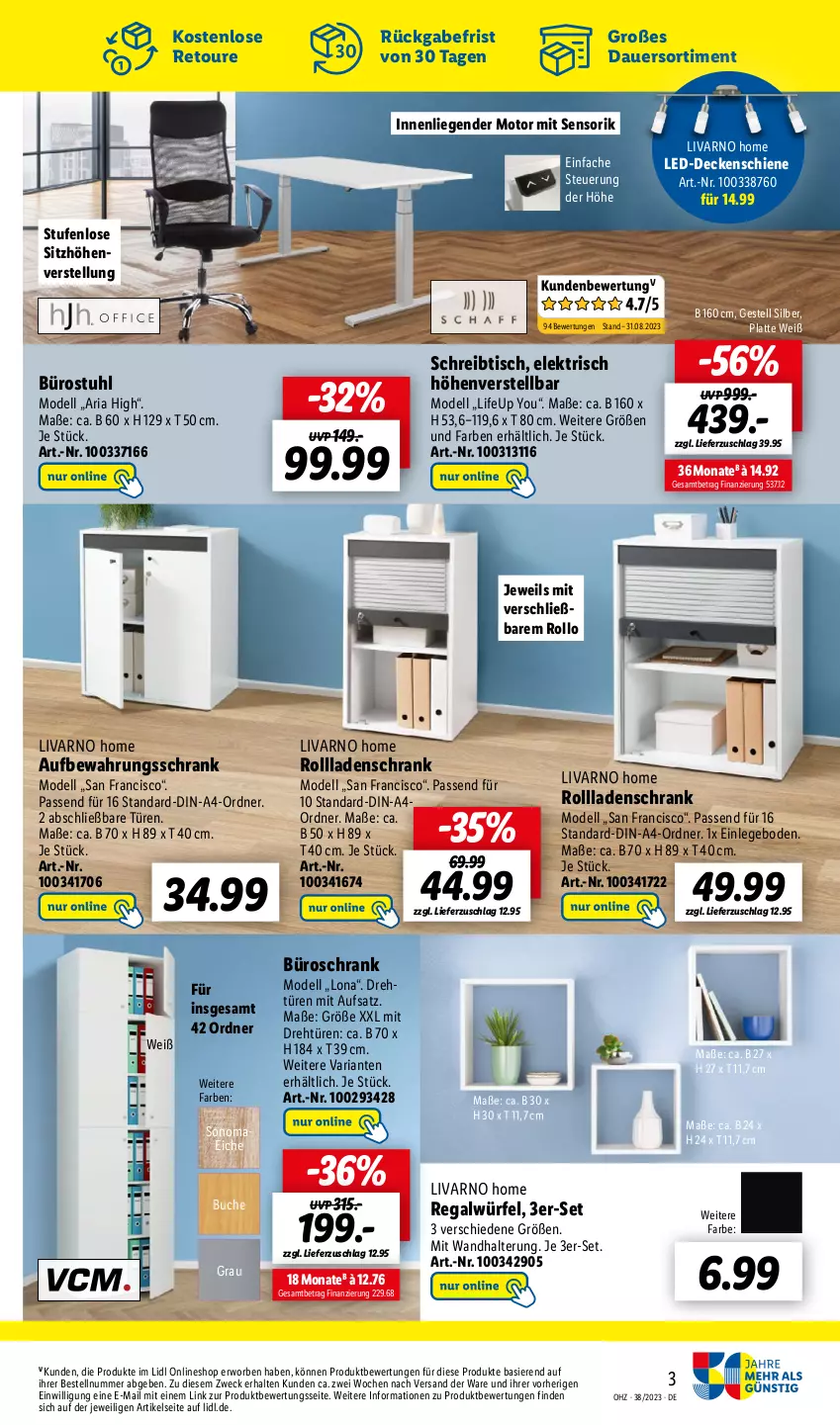 Aktueller Prospekt Lidl - Wochen-Highlights im Onlineshop - von 18.09 bis 24.09.2023 - strona 3 - produkty: auer, buch, decke, dell, korb, latte, Liege, Mode, ordner, regal, Ria, Schrank, schreibtisch, Sitzhöhe, sitzhöhenverstellung, stuhl, Ti, tisch, wandhalterung, weck, würfel, Yo