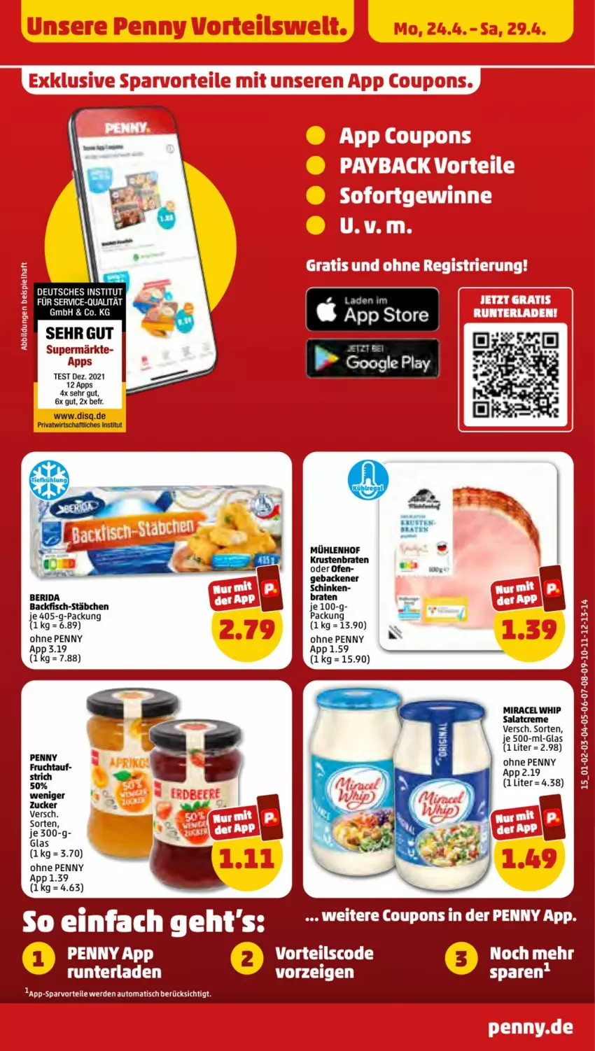 Aktueller Prospekt Penny - Prospekte - von 24.04 bis 29.04.2023 - strona 15 - produkty: auto, backfisch, braten, creme, eis, erde, fisch, geback, krustenbraten, miracel, miracel whip, Ofen, salat, salatcreme, schinken, Ti, tisch, zucker