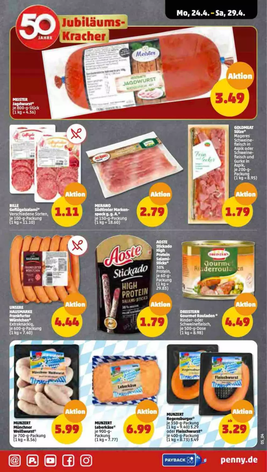 Aktueller Prospekt Penny - Prospekte - von 24.04 bis 29.04.2023 - strona 5 - produkty: burger, eis, fleisch, fleischwurst, jagdwurst, Käse, leberkäs, leberkäse, Meister, regensburger, schwein, schweine, wein, weine, Weißwurst, wurst