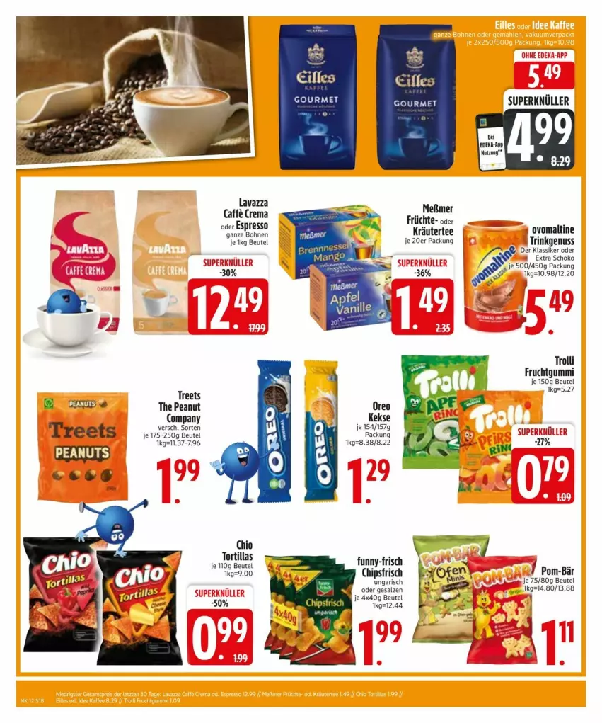 Aktueller Prospekt Edeka - Prospekte - von 17.03 bis 22.03.2025 - strona 18 - produkty: beutel, chips, chipsfrisch, eis, frucht, früchte, fruchtgummi, funny-frisch, keks, kekse, kräuter, lavazza, Meßmer, nuss, ovomaltine, pom-bär, schoko, tee, Ti, tisch, tortilla, tortillas, trolli, trolli fruchtgummi