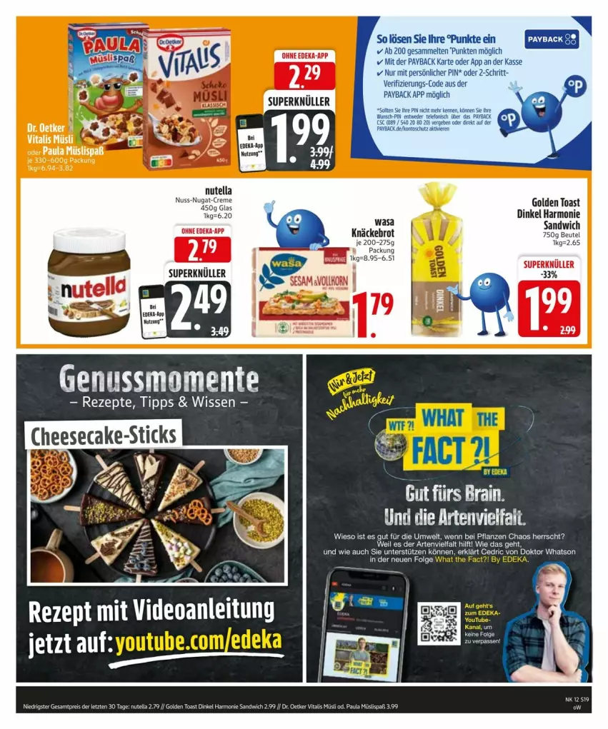 Aktueller Prospekt Edeka - Prospekte - von 17.03 bis 22.03.2025 - strona 19 - produkty: beutel, brot, deka, eier, ente, golden toast, knäckebrot, müsli, nuss, nutella, Paula, pflanze, pflanzen, rezept, rezepte, rum, sandwich, tee, Ti, toast, vita, vitalis, vitalis müsli