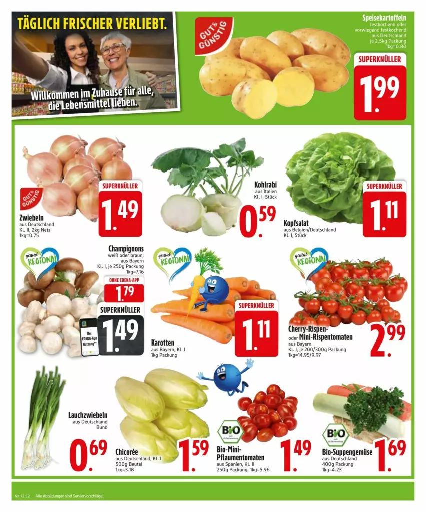 Aktueller Prospekt Edeka - Prospekte - von 17.03 bis 22.03.2025 - strona 2 - produkty: bio, braun, champignon, champignons, deka, karotten, kohlrabi, kopfsalat, Lauchzwiebel, lauchzwiebeln, LG, mini-rispentomaten, pflaume, pflaumen, rispentomaten, salat, suppe, suppen, tomate, tomaten, zwiebel, zwiebeln