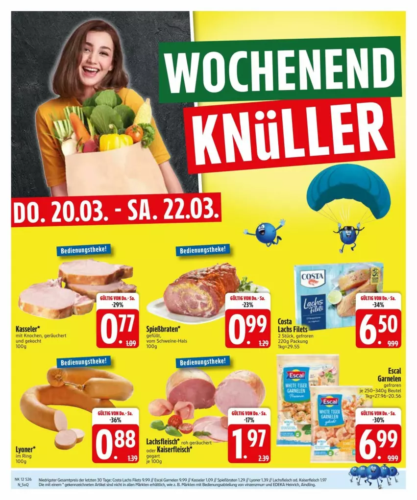 Aktueller Prospekt Edeka - Prospekte - von 17.03 bis 22.03.2025 - strona 26 - produkty: beutel, braten, eis, escal, filet, filets, fleisch, garnelen, Kaiser, kasseler, lachs, lyoner, reis, ring, schwein, schweine, wein, weine, Yo, ZTE