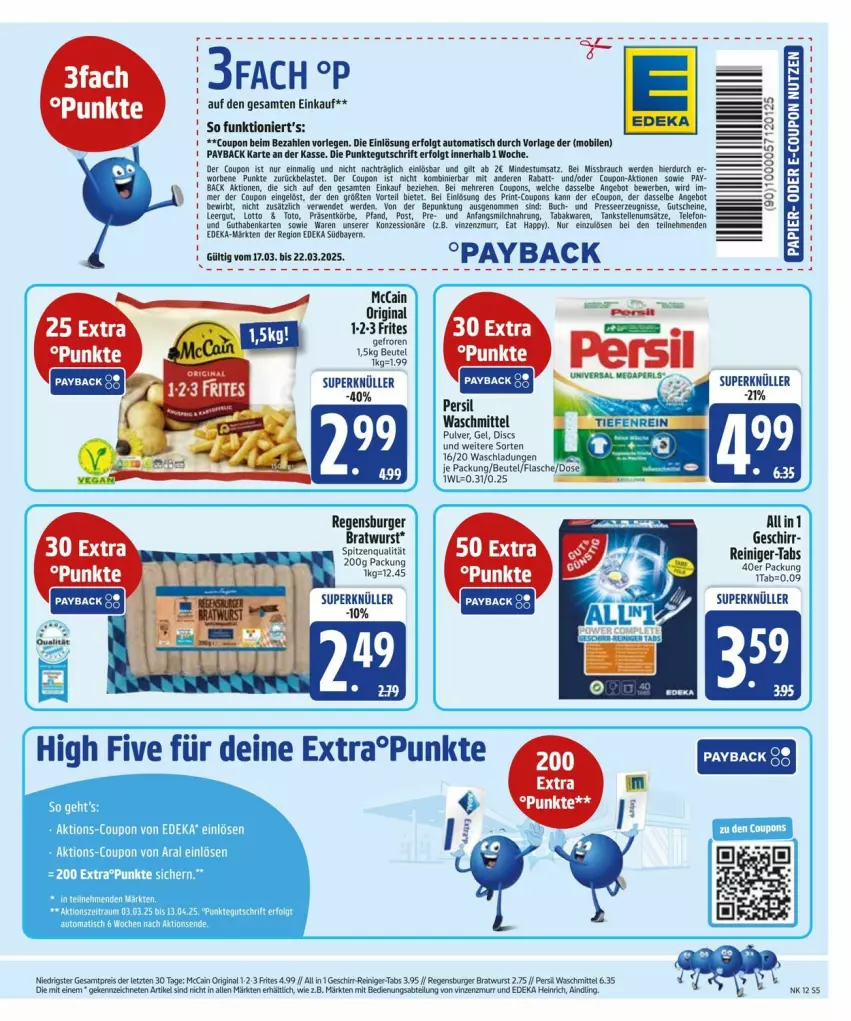 Aktueller Prospekt Edeka - Prospekte - von 17.03 bis 22.03.2025 - strona 5 - produkty: angebot, auto, bett, bratwurst, buch, burger, coupon, coupons, deka, eis, elle, erde, geschirr, gin, guthabenkarte, gutschein, gutscheine, LG, milch, payback, persil, persil waschmittel, Rauch, regensburger, reiniger, reis, rwe, spitzenqualität, tee, telefon, Ti, tisch, waschmittel, wurst, ZTE