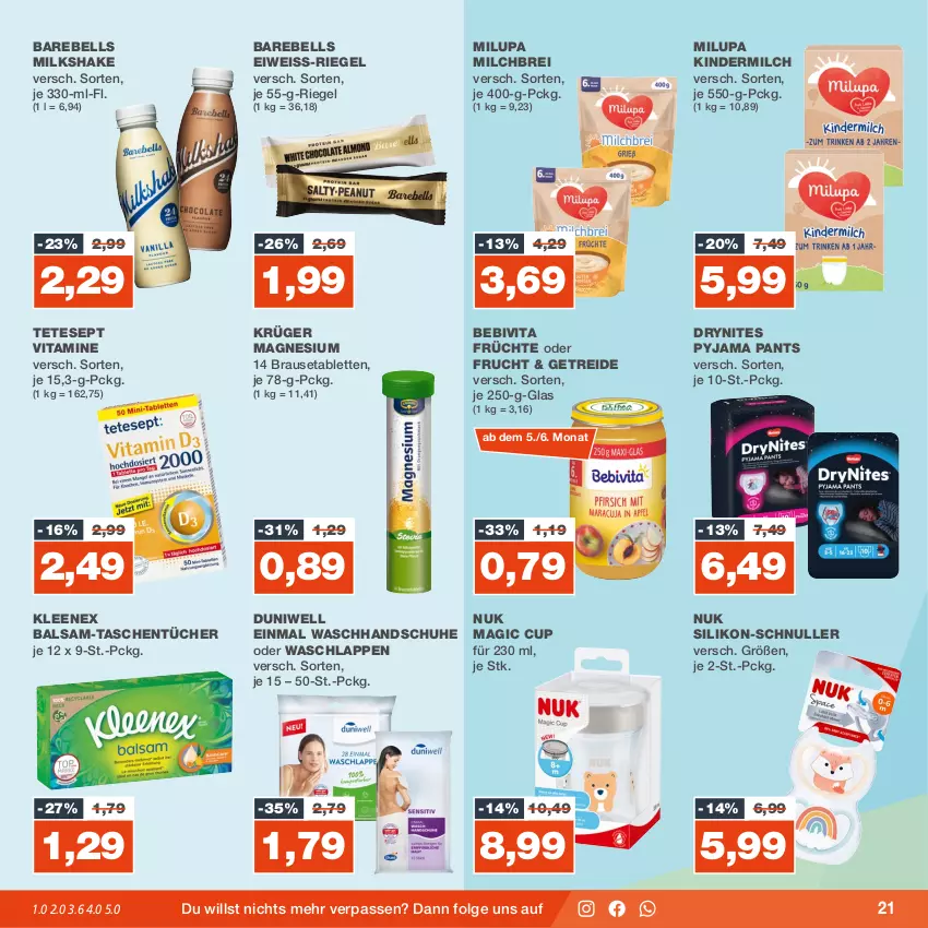 Aktueller Prospekt Real - von 13.11 bis 18.11.2023 - strona 21 - produkty: balsam, bebivita, brause, Brausetabletten, Brei, DryNites, duni, Duniwell, eis, frucht, früchte, handschuhe, Kinder, kindermilch, krüger, LG, magnesium, milch, milupa, nuk, Pants, Pyjama, rebell, riegel, schuhe, shake, tablet, tablett, Tablette, Tasche, taschen, taschentücher, tücher, vita, Vitamine, waschhandschuh, waschlappen