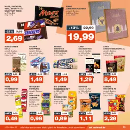 Gazetka promocyjna Real - Gazetka - ważna od 18.11 do 18.11.2023 - strona 13 - produkty: Adventskalender, aust, bounty, brot, Doritos, elle, Kaustreifen, knoppers, lindor, lindt, lorenz, mars, milky way, nestlé, reifen, russisch brot, schogetten, smarties, snickers, storck, Ti, twix