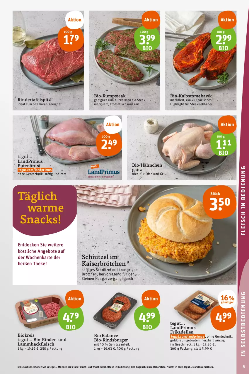 Aktueller Prospekt Tegut - Angebote der Woche - von 10.07 bis 15.07.2023 - strona 7 - produkty: angebot, angebote, bio, braten, braun, brötchen, burger, decke, dekoration, dell, eis, elle, ente, fleisch, frikadellen, grill, hackfleisch, Kaiser, lamm, landprimus, leine, mac, Ofen, pute, putenbrust, reis, rind, rinder, rum, rumpsteak, saft, schnitzel, snack, snacks, steak, tafelspitz, Ti, tisch, wurst