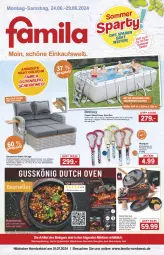 Gazetka promocyjna Famila - Prospekte - Gazetka - ważna od 29.06 do 29.06.2024 - strona 1 - produkty: angebot, angebote, bürste, decke, Deckel, eis, elle, Garten, grill, Grillpfanne, Holz, jever, kissen, kleid, Kleidung, LG, pfanne, pool, Reinigung, reinigungsbürste, reis, rel, Ria, rückenlehne, Sofa, tablet, tablett, tee, teller, Ti, wasser, Weste, Wild