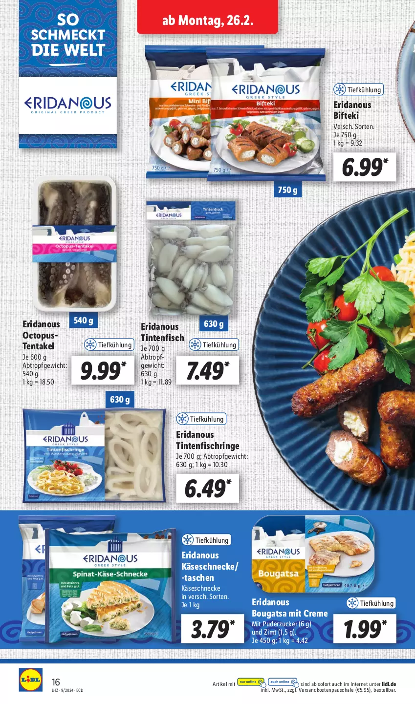 Aktueller Prospekt Lidl - Aktionsprospekt - von 26.02 bis 02.03.2024 - strona 18 - produkty: Bifteki, creme, fisch, Käse, Käseschnecke, ndk, ring, Schal, Schale, Tasche, taschen, Ti, Tintenfischringe, zucker