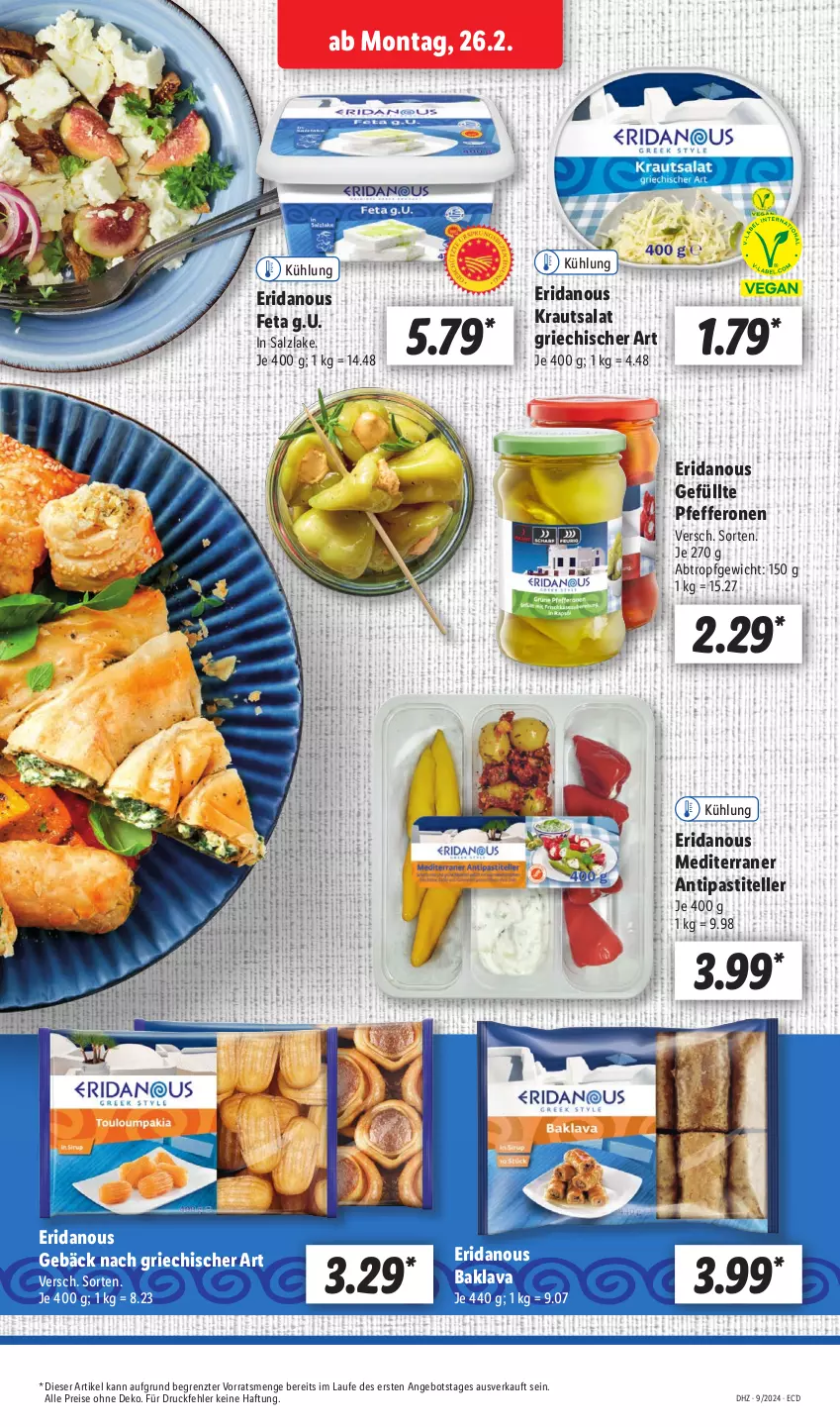 Aktueller Prospekt Lidl - Aktionsprospekt - von 26.02 bis 02.03.2024 - strona 21 - produkty: angebot, antipasti, asti, Baklava, eis, elle, feta, Kraut, krautsalat, pfeffer, pfefferonen, reis, salat, salz, teller, Ti, ZTE