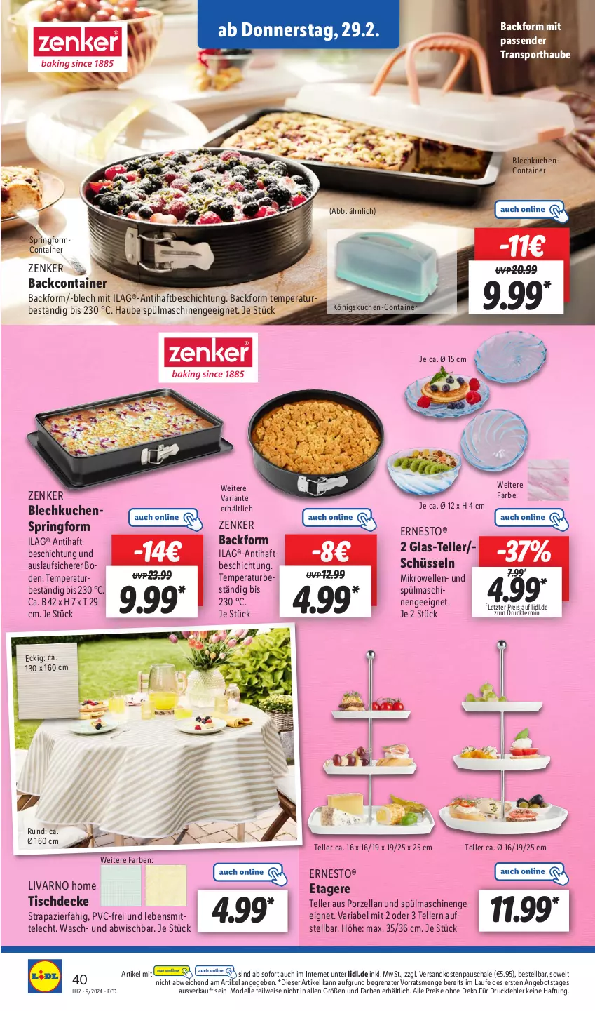 Aktueller Prospekt Lidl - Aktionsprospekt - von 26.02 bis 02.03.2024 - strona 46 - produkty: angebot, Backform, Container, decke, dell, eis, elle, ernesto, Etagere, ilag, kuchen, lebensmittel, mikrowelle, Mode, ndk, reis, Ria, ring, Schal, Schale, schüssel, Sport, Springform, spülmaschinen, teller, Ti, tisch, tischdecke, ZTE