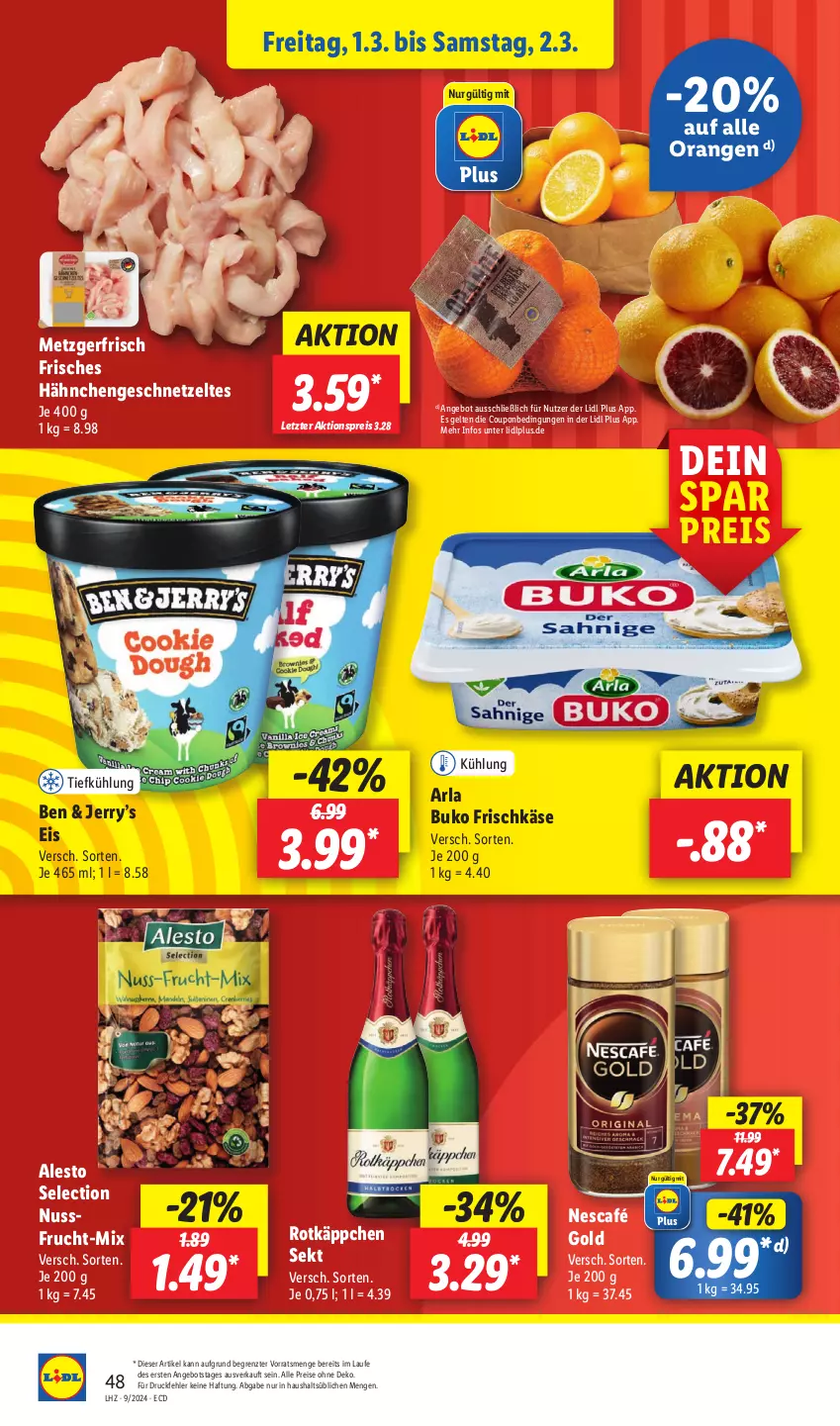 Aktueller Prospekt Lidl - Aktionsprospekt - von 26.02 bis 02.03.2024 - strona 54 - produkty: aktionspreis, alesto, angebot, arla, arla buko, Buko, coupon, drucker, eis, Engel, frischkäse, frucht, geschnetzeltes, Hähnchengeschnetzeltes, Käse, kerze, Nescafé, nescafé gold, nuss, orange, orangen, papier, reis, rotkäppchen, sekt, Ti, Zelt, ZTE