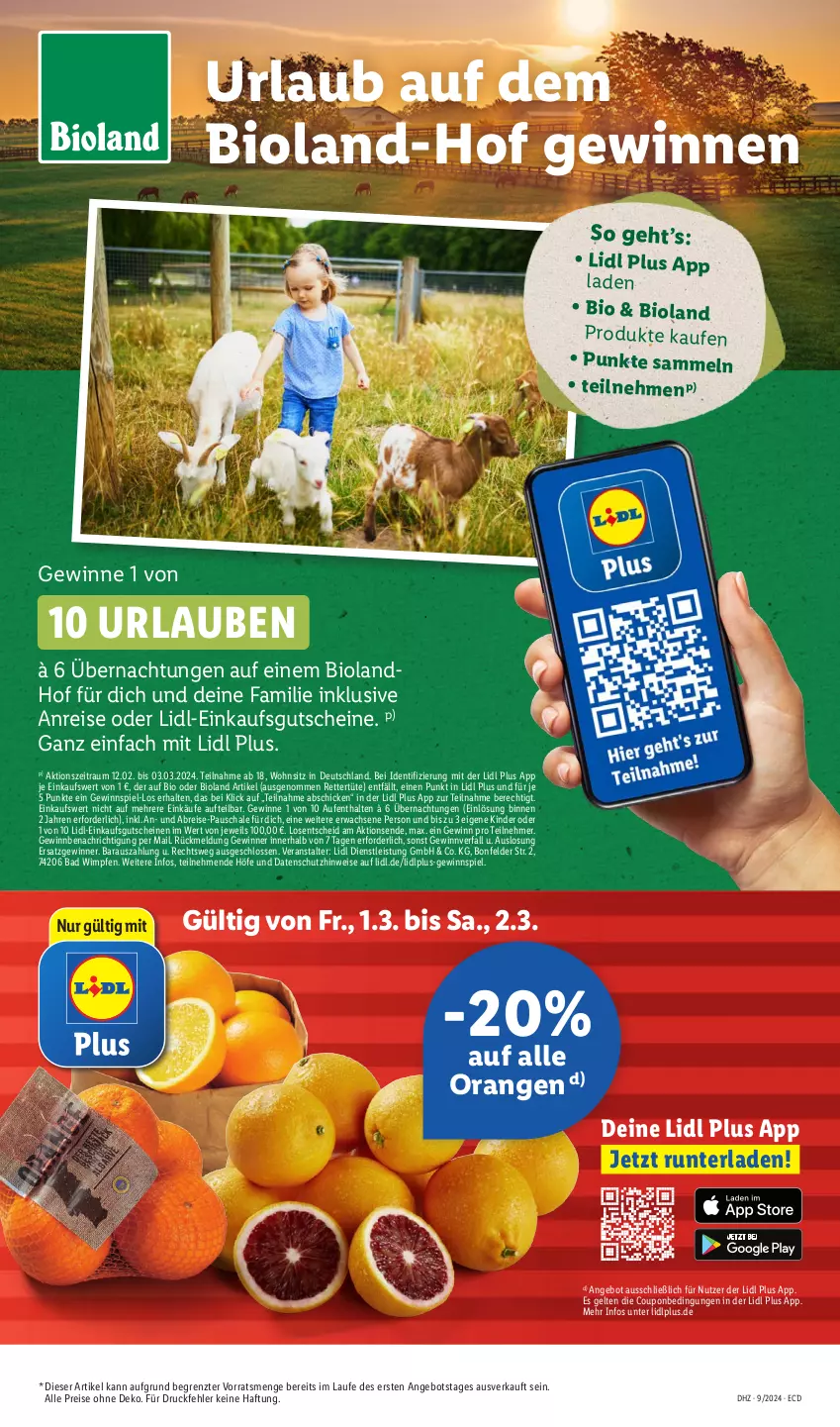 Aktueller Prospekt Lidl - Aktionsprospekt - von 26.02 bis 02.03.2024 - strona 55 - produkty: angebot, Bad, bio, bioland, Brei, coupon, eis, gewinnspiel, gutschein, gutscheine, Kinder, orange, orangen, reis, Schal, Schale, Ti, Tüte, ZTE