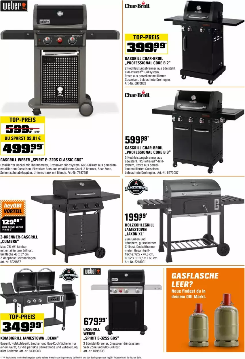 Aktueller Prospekt Obi - Prospekte - von 01.04 bis 30.04.2024 - strona 9 - produkty: char-broil, decke, Deckel, edelstahl, eis, gasgrill, grill, grillfläche, grillrost, Holz, holzkohle, holzkohlegrill, Kohlegrill, Leuchte, reis, Schrank, Ti, tisch, top-preis, unterschrank, weber, Yo, ZTE