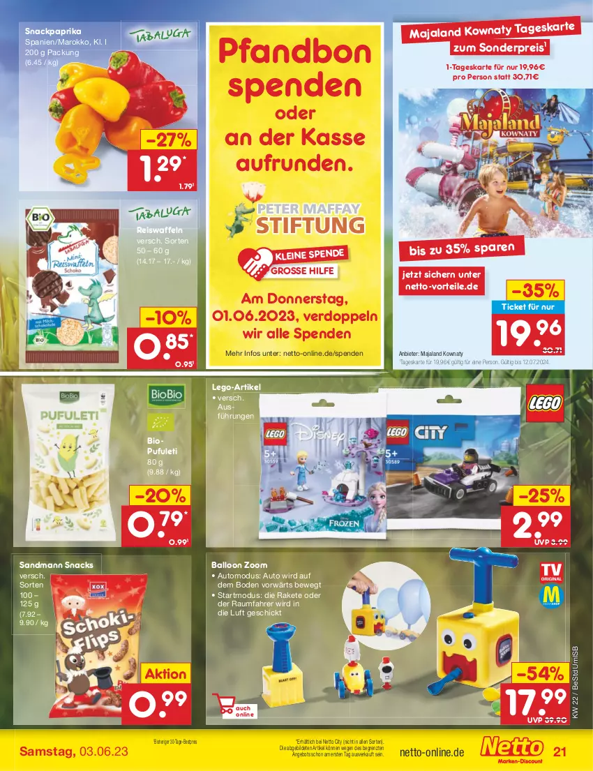 Aktueller Prospekt Netto Marken-Discount - Filial-Angebote - von 30.05 bis 03.06.2023 - strona 21 - produkty: angebot, auto, ball, bestpreis, bio, eis, eiswaffeln, leine, paprika, reis, Reiswaffeln, snack, snacks, Ti, waffeln, ZTE