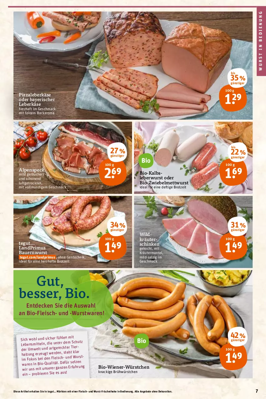 Aktueller Prospekt Tegut - Angebote der Woche - von 14.03 bis 19.03.2022 - strona 7 - produkty: angebot, angebote, auer, Bau, Bauer, bio, brot, decke, dekoration, eis, ente, erde, fleisch, Kalbsleber, Kalbsleberwurst, Käse, kräuter, landprimus, leberkäs, leberkäse, leberwurst, mac, Mantel, Mett, mettwurst, pizza, salz, schinken, Speck, Ti, wiener, Wild, wurst, würstchen, zwiebel, zwiebelmettwurst