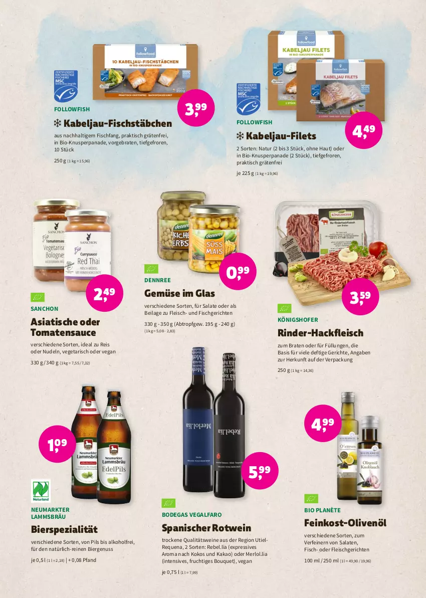 Aktueller Prospekt Denns Biomarkt - Prospekte - von 23.11 bis 06.12.2022 - strona 5 - produkty: alkohol, bier, bio, braten, dennree, eis, feinkost, filet, filets, fisch, fischstäbchen, fleisch, followfish, frucht, hackfleisch, ilag, kakao, kokos, lamm, merl, natur, nudel, nudeln, nuss, olive, oliven, olivenöl, pils, qualitätswein, qualitätsweine, reis, rind, rinder, rinder-hackfleisch, rotwein, salat, salate, sauce, Spezi, Ti, tisch, tomate, tomaten, tomatensauce, Vegeta, wein, weine