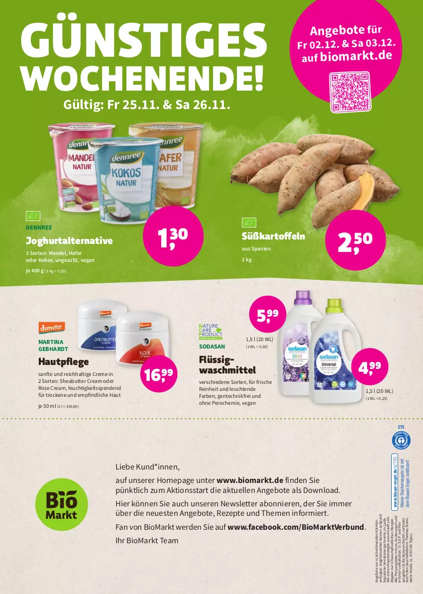 Aktueller Prospekt Denns Biomarkt - Prospekte - von 23.11 bis 06.12.2022 - strona 8 - produkty: angebot, angebote, auer, bio, butter, creme, dennree, drucker, eis, elle, Engel, ente, erde, hafer, Hautpflege, joghur, joghurt, kartoffel, kartoffeln, kerze, kokos, Leuchte, leuchten, mandel, Omep, reis, rezept, rezepte, Sheabutter, Soda, Süßkartoffeln, Ti, waschmittel, ZTE