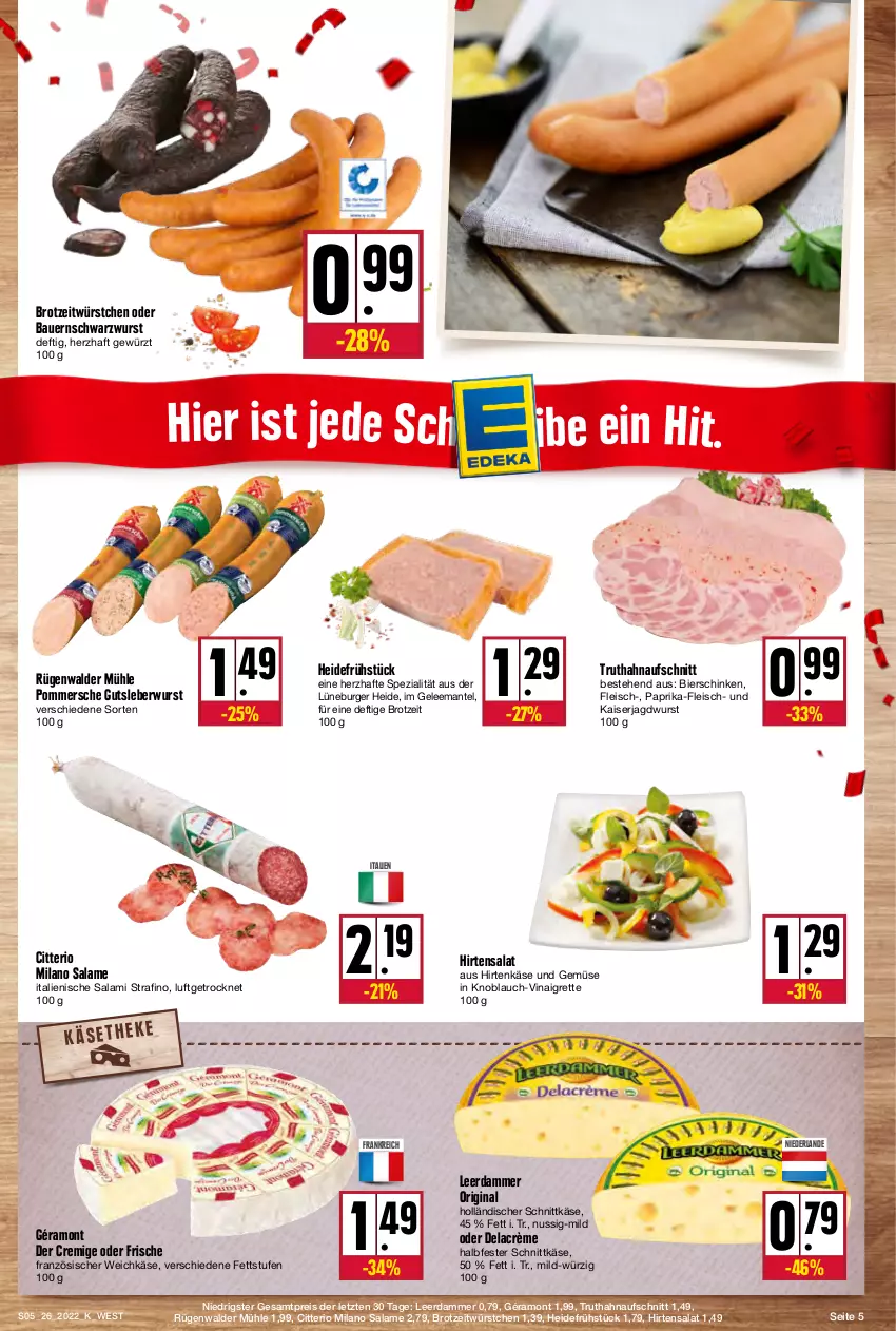 Aktueller Prospekt Kupsch - Angebote der Woche - von 27.06 bis 02.07.2022 - strona 5 - produkty: auer, aufschnitt, Bau, Bauer, bier, bierschinken, brot, burger, eis, fleisch, französischer weichkäse, gelee, géramont, gewürz, gin, gutsleberwurst, halbfester schnittkäse, heidefrühstück, hirtenkäse, holländischer schnittkäse, jagdwurst, Kaiser, Käse, knoblauch, leberwurst, leerdammer, Mantel, nuss, paprika, Pommersche, reis, rügenwalder, rügenwalder mühle, salami, salat, schinken, schnittkäse, Schwarzwurst, Spezi, Ti, truthahn, und gemüse, weichkäse, wurst, würstchen, ZTE