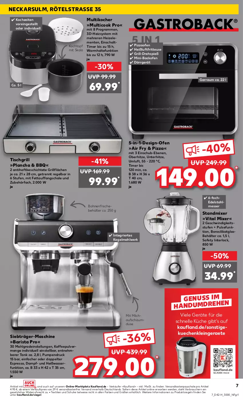 Aktueller Prospekt Kaufland - Extra-Angebote - von 19.10 bis 25.10.2023 - strona 7 - produkty: backofen, Behälter, bohne, bohnen, Dörrgerät, edelstahl, edelstahlmesser, eis, elle, ente, erde, espresso, fritteuse, garraum, grill, grillfläche, Heißluftfritteuse, kaffee, Kocher, Kochtopf, küche, LG, messer, milch, Mixer, Multikocher, ndk, nuss, Ofen, pizza, Pizzaofen, Rauch, reis, Schal, Schale, schuhe, standmixer, Ti, timer, tisch, tischgrill, topf, versandkostenfrei, vita, wasser