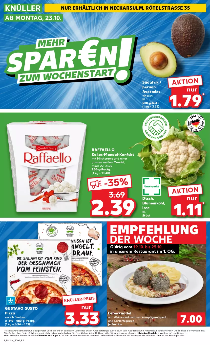 Aktueller Prospekt Kaufland - Extra-Angebote - von 19.10 bis 25.10.2023 - strona 8 - produkty: angebot, angebote, auer, avocado, avocados, blume, blumen, blumenkohl, creme, eis, erde, kartoffel, Kartoffelpüree, Knödel, kokos, Kraut, Leberknödel, mandel, milch, pizza, püree, raffaello, Sauerkraut, Speck, Ti, wein, Weinsauerkraut, ZTE