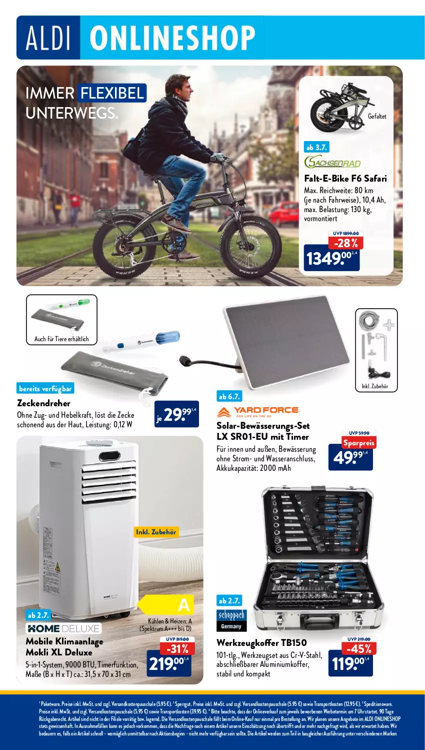 Aktueller Prospekt AldiSud - NÄCHSTE WOCHE - von 03.07 bis 08.07.2023 - strona 44 - produkty: akku, aldi, angebot, angebote, auer, Bau, E-Bike, eis, erde, gin, koffer, kraft, LG, ndk, reis, rum, rwe, Schal, Schale, Spektrum, Sport, Ti, Tiere, timer, uhr, wasser, werkzeug