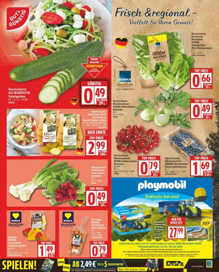 Aktueller Prospekt Edeka - Prospekte - von 30.06 bis 05.07.2025 - strona 3 - produkty: beere, beeren, deka, heidelbeere, heidelbeeren, Heu, kirsch, kirsche, kirschen, nuss, playmobil, sac, Schal, Ti