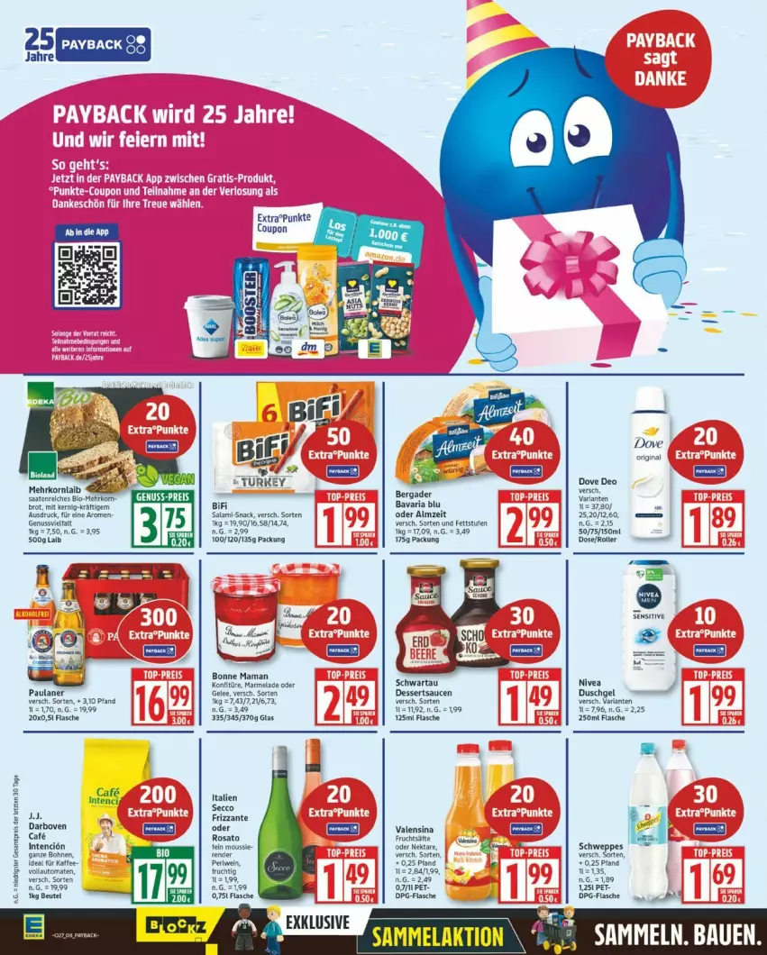 Aktueller Prospekt Edeka - Prospekte - von 30.06 bis 05.07.2025 - strona 8 - produkty: auto, bavaria blu, bergader, beutel, bifi, bonne maman, brot, deo, dessert, desserts, dessertsauce, dove, duschgel, fisch, fische, flasche, frizzante, gelee, gin, kaffee, mac, mam, marmelade, nivea, nuss, Ria, sauce, saucen, Schwartau, schweppes, snack, Ti, tomate, tomaten, valensina, vollautomaten, wein