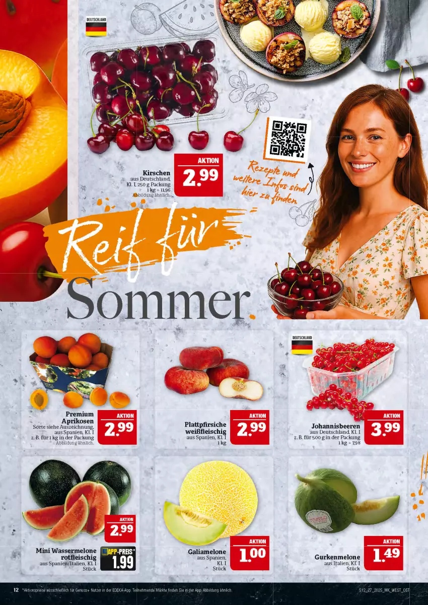 Aktueller Prospekt Marktkauf - Prospekt - von 29.06 bis 05.07.2025 - strona 12 - produkty: aktionspreis, aprikose, aprikosen, beere, beeren, eis, fleisch, galiamelone, gin, gurke, gurken, johannisbeere, Johannisbeeren, kirsch, kirsche, kirschen, melone, nuss, pfirsich, pfirsiche, plattpfirsiche, reis, Ti, Yo
