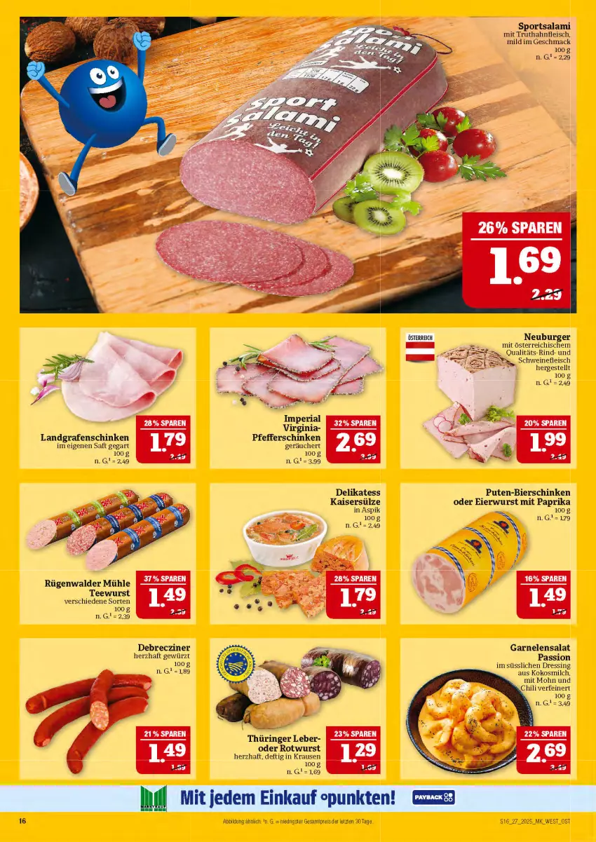 Aktueller Prospekt Marktkauf - Prospekt - von 29.06 bis 05.07.2025 - strona 16 - produkty: bier, bierschinken, burger, chili, debrecziner, dressing, eier, eis, fleisch, garnelen, gewürz, gin, Kaiser, Kaisersülze, kokos, kokosmilch, Landgrafenschinken, mac, milch, mit paprika, Neuburger, paprika, pfeffer, pute, reis, Ria, rind, ring, Rotwurst, rügenwalder, rügenwalder mühle, saft, salami, salat, schinken, schwein, schweine, schweinefleisch, Sport, tee, teewurst, Ti, truthahn, wein, weine, wurst, ZTE