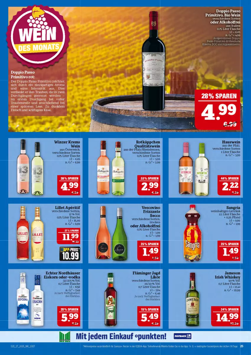 Aktueller Prospekt Marktkauf - Prospekt - von 29.06 bis 05.07.2025 - strona 25 - produkty: aktionspreis, alkohol, aperitif, Bau, deka, ecco, eis, flasche, frizzante, getränk, irish whiskey, jameson, korn, likör, lillet, nuss, reis, Ria, rotkäppchen, sangria, Ti, vescovino, vodka, wein, whiskey, ZTE