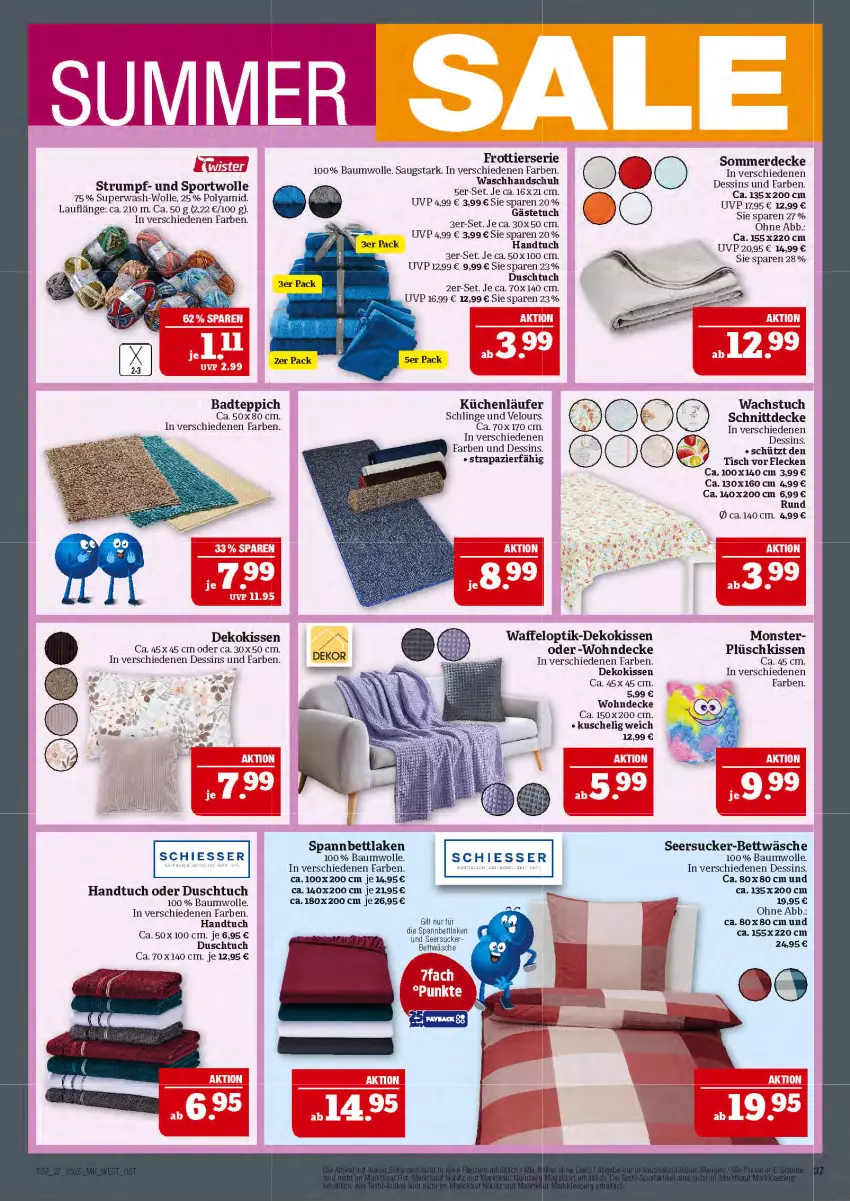 Aktueller Prospekt Marktkauf - Prospekt - von 29.06 bis 05.07.2025 - strona 37 - produkty: Bad, badteppich, Bau, baumwolle, bett, bettwäsche, decke, dekokissen, duschtuch, eier, eis, erde, handtuch, kissen, küche, Küchen, Läufer, monster, Plüsch, rum, seersucker, Seersucker-Bettwäsche, spannbettlaken, Sport, teppich, Ti, tisch, tuc, wachstuch, waschhandschuh, wolle