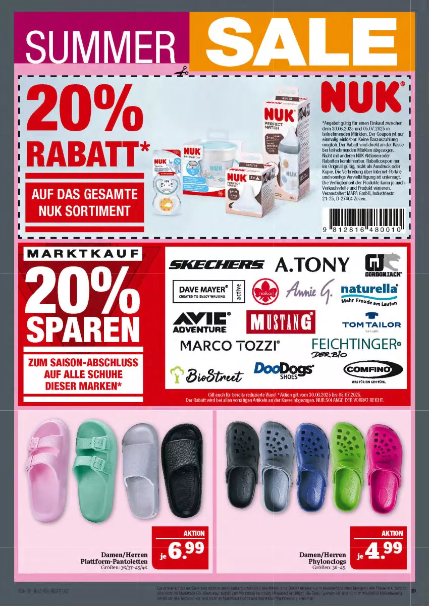Aktueller Prospekt Marktkauf - Prospekt - von 29.06 bis 05.07.2025 - strona 39 - produkty: angebot, Brei, Clogs, coupon, eis, elle, gin, Hylo, Laufen, natur, Naturella, nuk, pantolette, pantoletten, rel, skechers, Ti, tom tailor