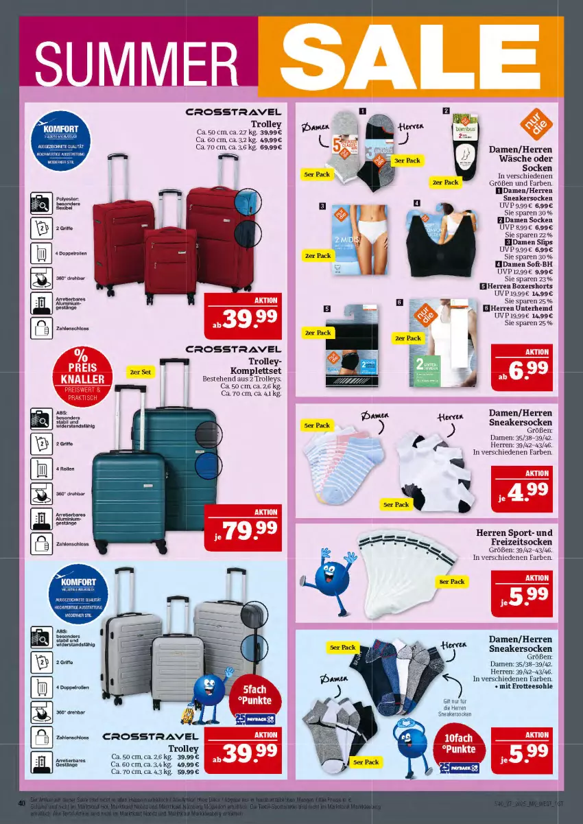Aktueller Prospekt Marktkauf - Prospekt - von 29.06 bis 05.07.2025 - strona 40 - produkty: Freizeitsocken, hemd, LG, mit frotteesohle, Mode, shorts, slip, slips, sneaker, sneakersocken, socken, Sport, tee, Ti, trolley, Unterhemd