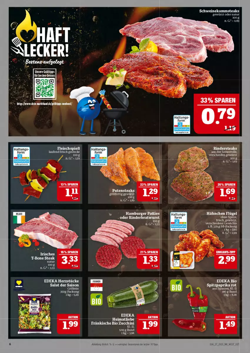 Aktueller Prospekt Marktkauf - Prospekt - von 29.06 bis 05.07.2025 - strona 6 - produkty: bio, burger, deka, eis, gewürz, grill, hamburger, Laufen, LG, natur, paprika, paprika rot, reis, salat, schwein, schweine, Spitzpaprika, steak, steaks, Ti, wein, weine, ZTE