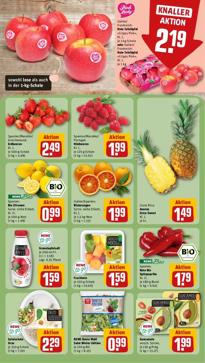 Aktueller Prospekt Rewe - Prospekte - von 26.02 bis 02.03.2024 - strona 6 - produkty: ananas, apfel, apfelsaft, beere, beeren, bio, Blutorange, erdbeere, erdbeeren, frucht, grana, granatapfel, guacamole, himbeer, himbeere, himbeeren, orange, orangen, paprika, Rana, rewe beste wahl, rote tafeläpfel, saft, salat, Schal, Schale, Spitzpaprika, tafeläpfel, Ti, zitrone, zitronen