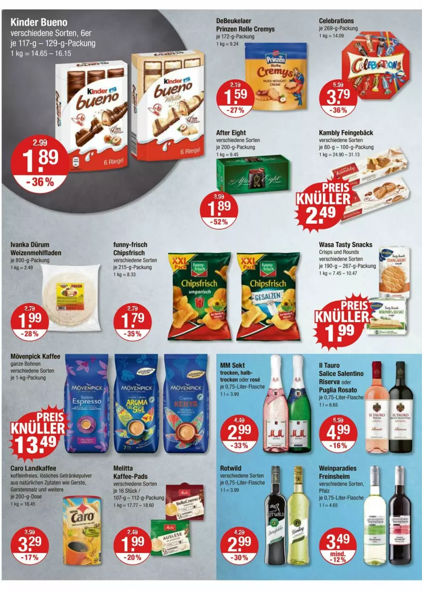 Aktueller Prospekt Vmarkt - Prospekte - von 28.08 bis 03.09.2025 - strona 8 - produkty: after eight, bohne, bohnen, chips, chipsfrisch, flasche, funny-frisch, getränk, getränke, getränkepulver, kaffee, kaffee ganze bohnen, kaffee-pads, mehl, melitta, mövenpick, mövenpick kaffee, ndk, riserva, rosato, rum, snack, snacks, Ti, wasa, wein, weizenmehl, Wild