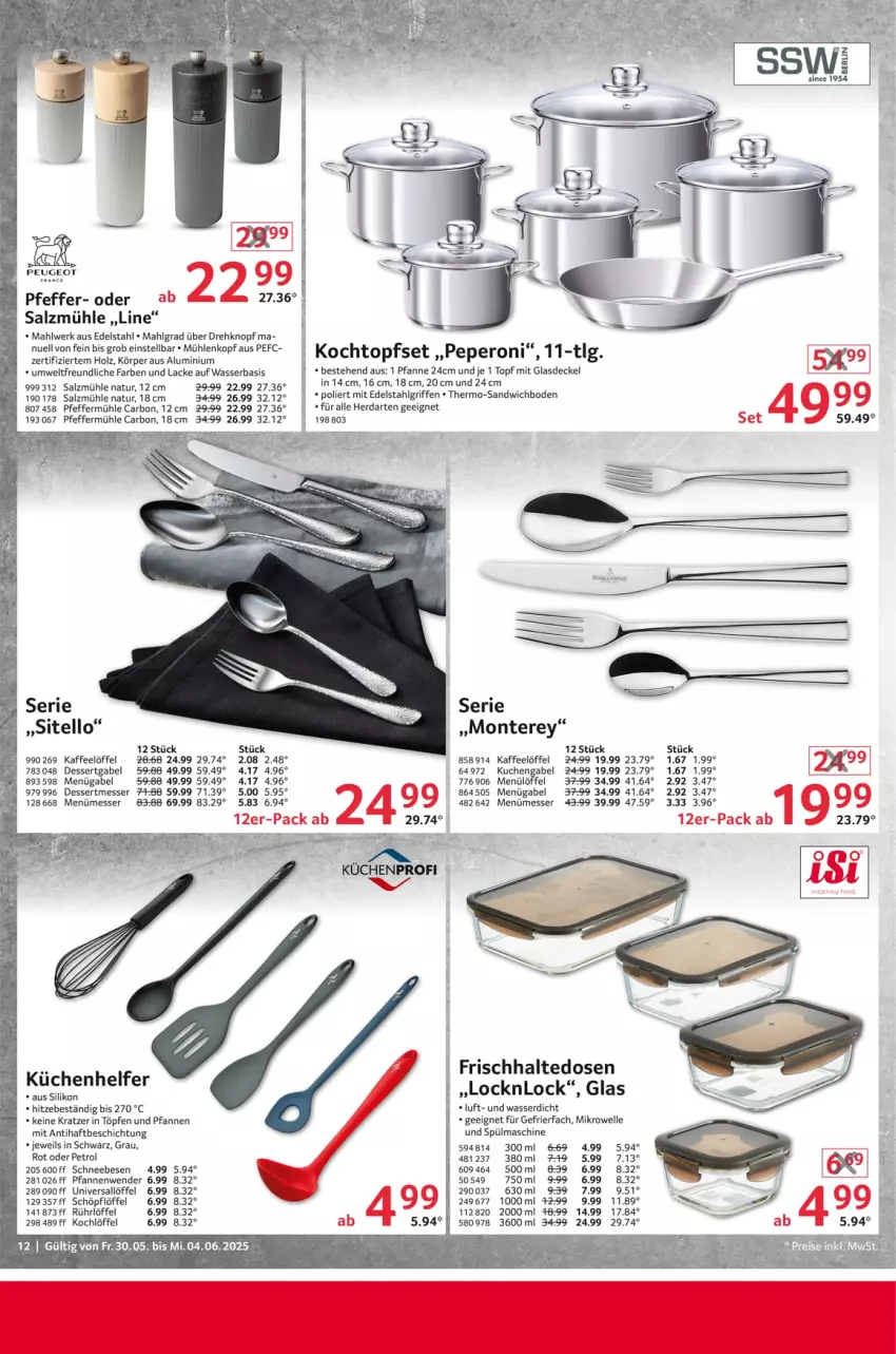 Aktueller Prospekt Selgros - Non Food - von 30.05 bis 04.06.2025 - strona 12 - produkty: Birnen, decke, Deckel, dessert, edelstahl, elle, Farben und Lacke, gabel, gefrierfach, Glasdeckel, herdarten, Holz, kaffee, Kochlöffel, Kochtopf, küche, Küchen, kuchen, küchenprofi, lack, Lacke, LG, Löffel, messer, mikrowelle, monte, natur, peperoni, Peroni, pfanne, pfannen, Pfannenwender, pfeffer, Pfeffermühle, salz, Salzmühle, sandwich, Schneebesen, Schöpflöffel, Ti, topf, Topfset, und pfanne, wasser