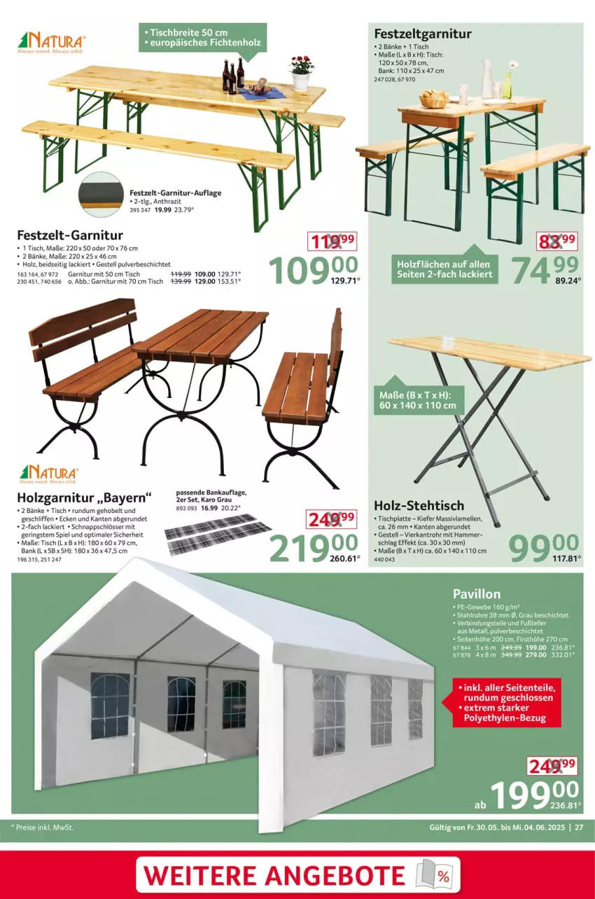 Aktueller Prospekt Selgros - Non Food - von 30.05 bis 04.06.2025 - strona 27 - produkty: Bank, elle, garnitur, Holz, HP, lack, latte, LG, pavillon, ring, teller, Ti, tisch, tischplatte, Zelt