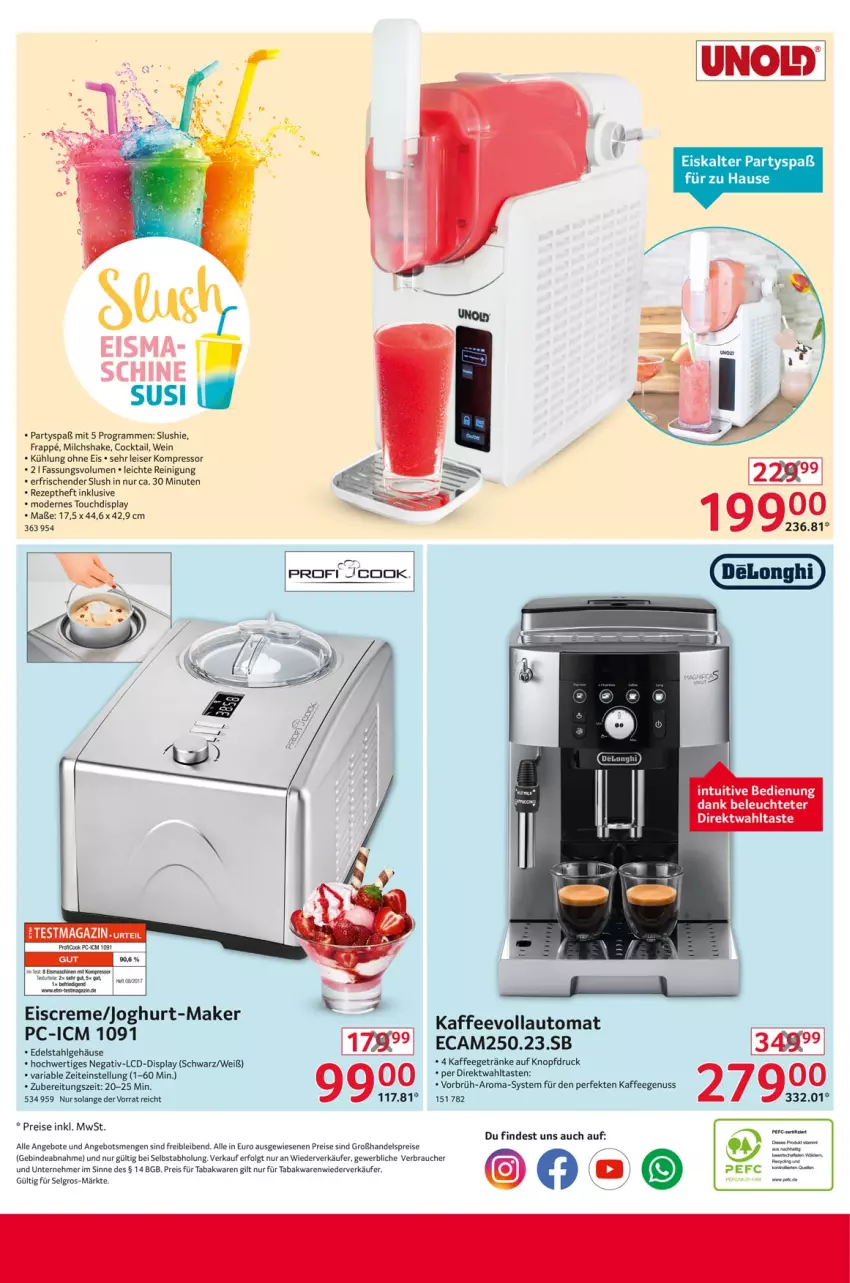 Aktueller Prospekt Selgros - Non Food - von 30.05 bis 04.06.2025 - strona 32 - produkty: angebot, angebote, auto, cocktail, creme, delonghi, edelstahl, eis, eiscreme, eismaschine, getränk, getränke, joghur, joghurt, kaffee, kaffeegenuss, kaffeevollautomat, kompressor, Leuchte, LG, milch, Mode, nuss, proficook, Rauch, Reinigung, reis, rezept, Ria, shake, Ti, wein