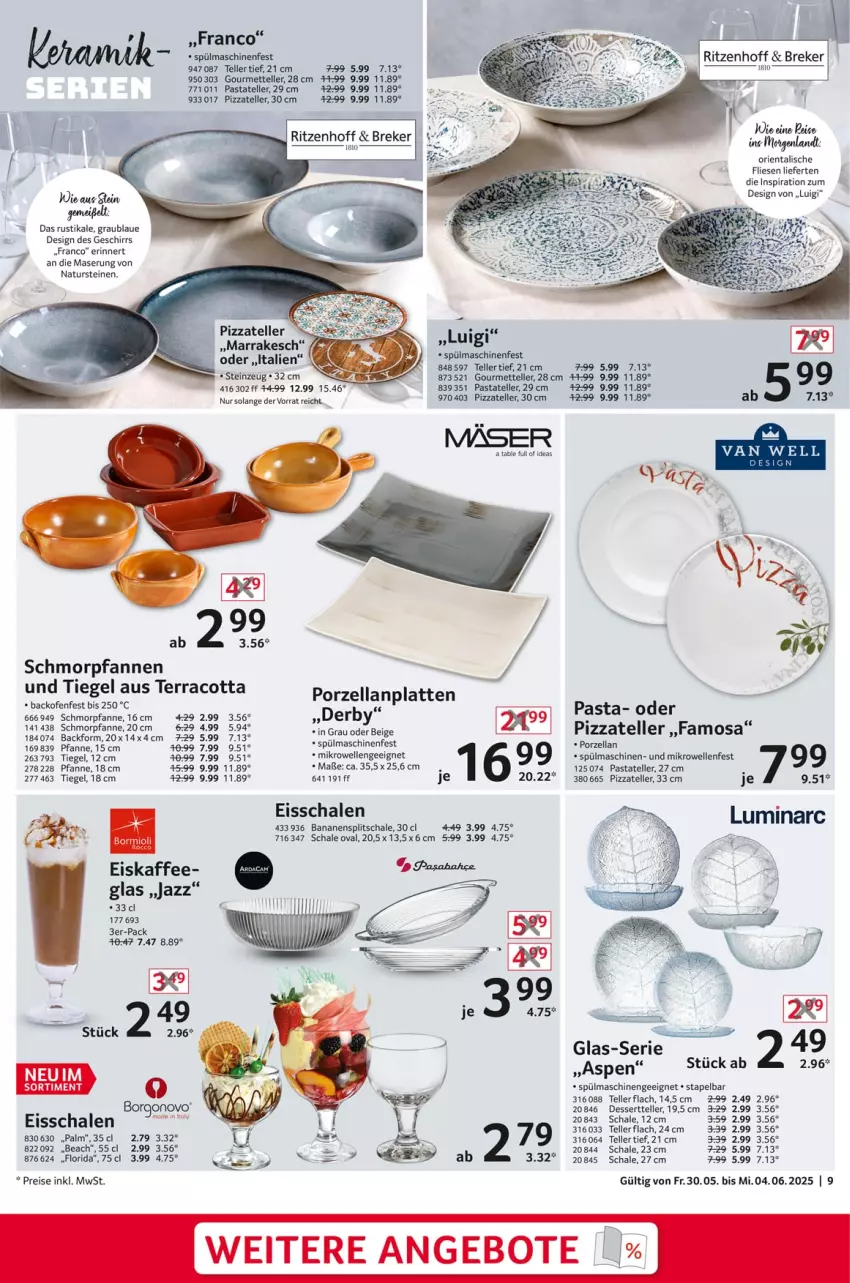 Aktueller Prospekt Selgros - Non Food - von 30.05 bis 04.06.2025 - strona 9 - produkty: Backform, backofen, banane, bananen, dessert, Dessertteller, eis, eiskaffee, elle, geschirr, kaffee, latte, Mett, mikrowelle, natur, naturstein, Ofen, pasta, pfanne, pfannen, pizza, reis, Schal, Schale, schmorpfanne, spülmaschinen, teller, Ti