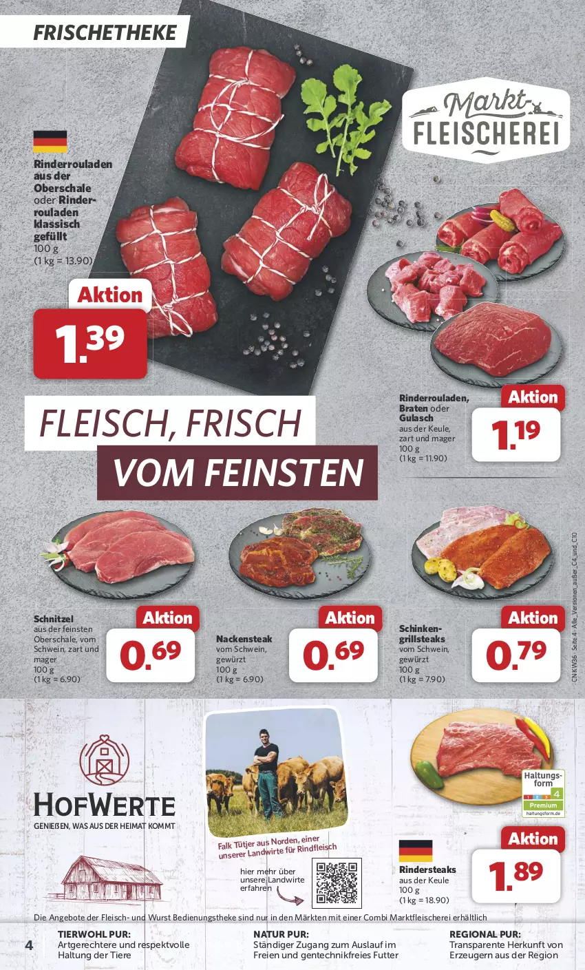 Aktueller Prospekt Combi - Prospekte - von 02.09 bis 07.09.2024 - strona 4 - produkty: angebot, angebote, braten, eis, ente, fleisch, Fleischerei, gewürz, grill, gulasch, Nackensteak, natur, rind, rinder, Rinderroulade, rinderrouladen, Rindersteak, rouladen, Schal, Schale, Schere, schinken, schnitzel, schwein, steak, steaks, Ti, Tiere, wein, wurst