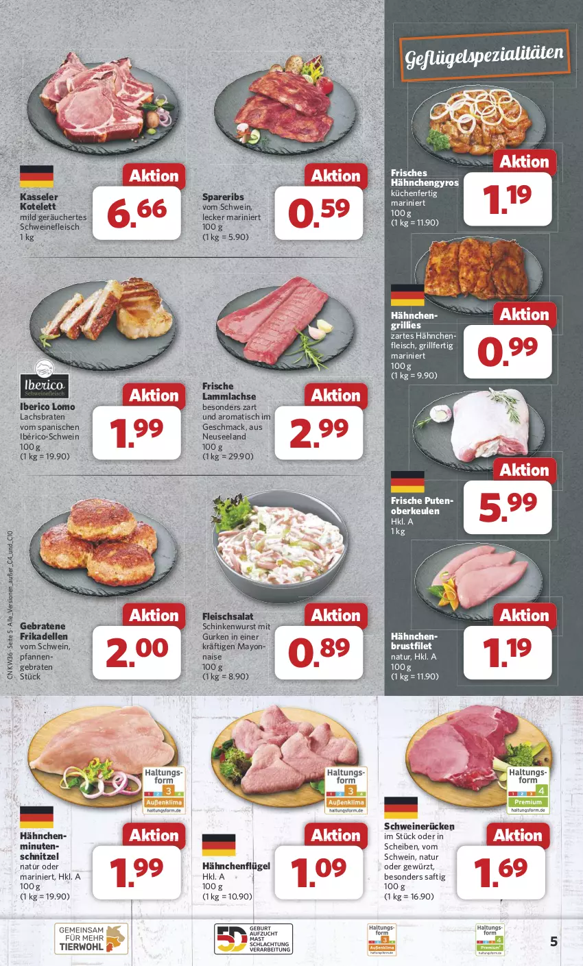 Aktueller Prospekt Combi - Prospekte - von 02.09 bis 07.09.2024 - strona 5 - produkty: braten, brustfilet, dell, eis, Elan, elle, filet, fleisch, fleischsalat, frikadellen, gewürz, grill, gurke, gurken, gyros, Hähnchenfleisch, hähnchenflügel, Hähnchengyros, kasseler, kotelett, küche, Küchen, lachs, Lachsbraten, lamm, lammlachse, mac, mayonnaise, natur, pfanne, pfannen, pute, saft, salat, schinken, schinkenwurst, schnitzel, schwein, schweine, schweinefleisch, schweinerücken, spareribs, Spezi, Ti, tisch, wein, weine, wurst, Yo