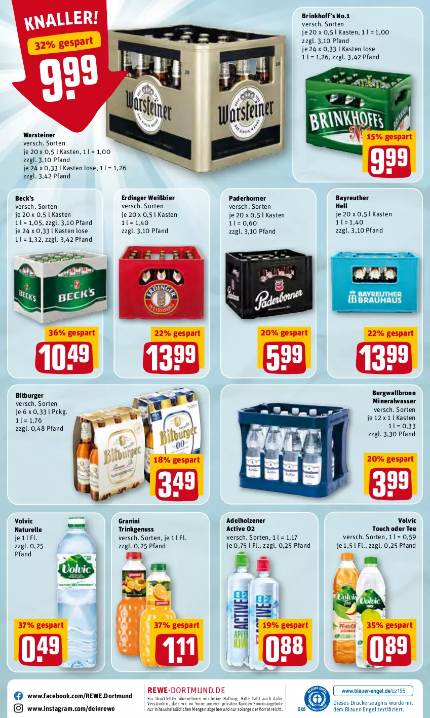 Aktueller Prospekt Rewe - Diese Woche im Angebot! - von 14.03 bis 19.03.2022 - strona 24 - produkty: adelholzener, Alwa, angebot, angebote, bier, bitburger, burger, burgwallbronn, drucker, elle, Engel, erdinger, granini, Holz, kerze, mineralwasser, natur, nuss, rel, steiner, tee, Ti, volvic, warsteiner, wasser