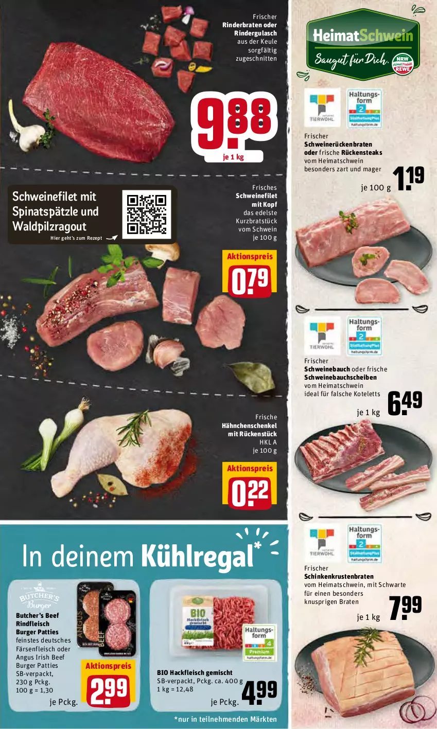 Aktueller Prospekt Rewe - Diese Woche im Angebot! - von 14.03 bis 19.03.2022 - strona 5 - produkty: aktionspreis, Bau, bauchscheiben, beef, bio, braten, burger, eis, filet, fleisch, Frische Hähnchen, gulasch, hackfleisch, hackfleisch gemischt, hähnchenschenkel, henkel, kotelett, krustenbraten, kühlregal, oder rindergulasch, Ragout, regal, reis, rezept, rind, rinder, rinderbraten, rindergulasch, rindfleisch, Rückenbraten, Rückensteak, rückensteaks, schenkel, schinken, schnitten, schwein, schweine, Schweinebauch, schweinebauchscheiben, schweinefilet, schweinerücken, senf, spinat, steak, steaks, Ti, wein, weine